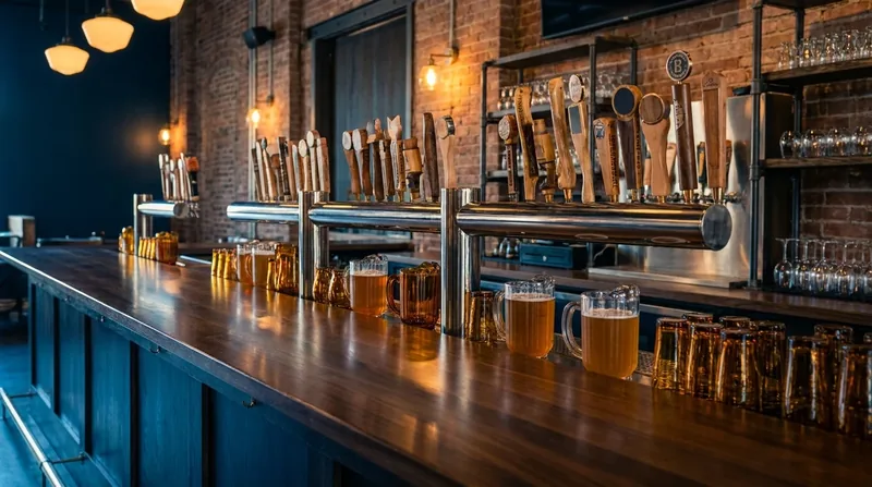 Tap handles and glassware on a polished bar, New Mexico Liquor License Guide