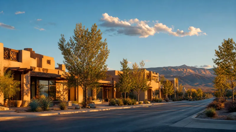 Southwestern commercial street of low stucco buildings under a huge sky, Albuquerque Business License