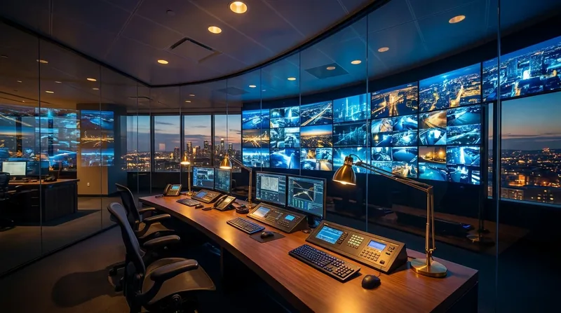 Security desk with a wall of camera monitors, How to Start a Security Guard Company in New Mexico