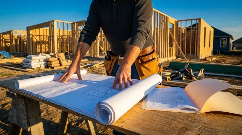 Contractor reviewing blueprints at a jobsite, New Mexico Contractor License Guide